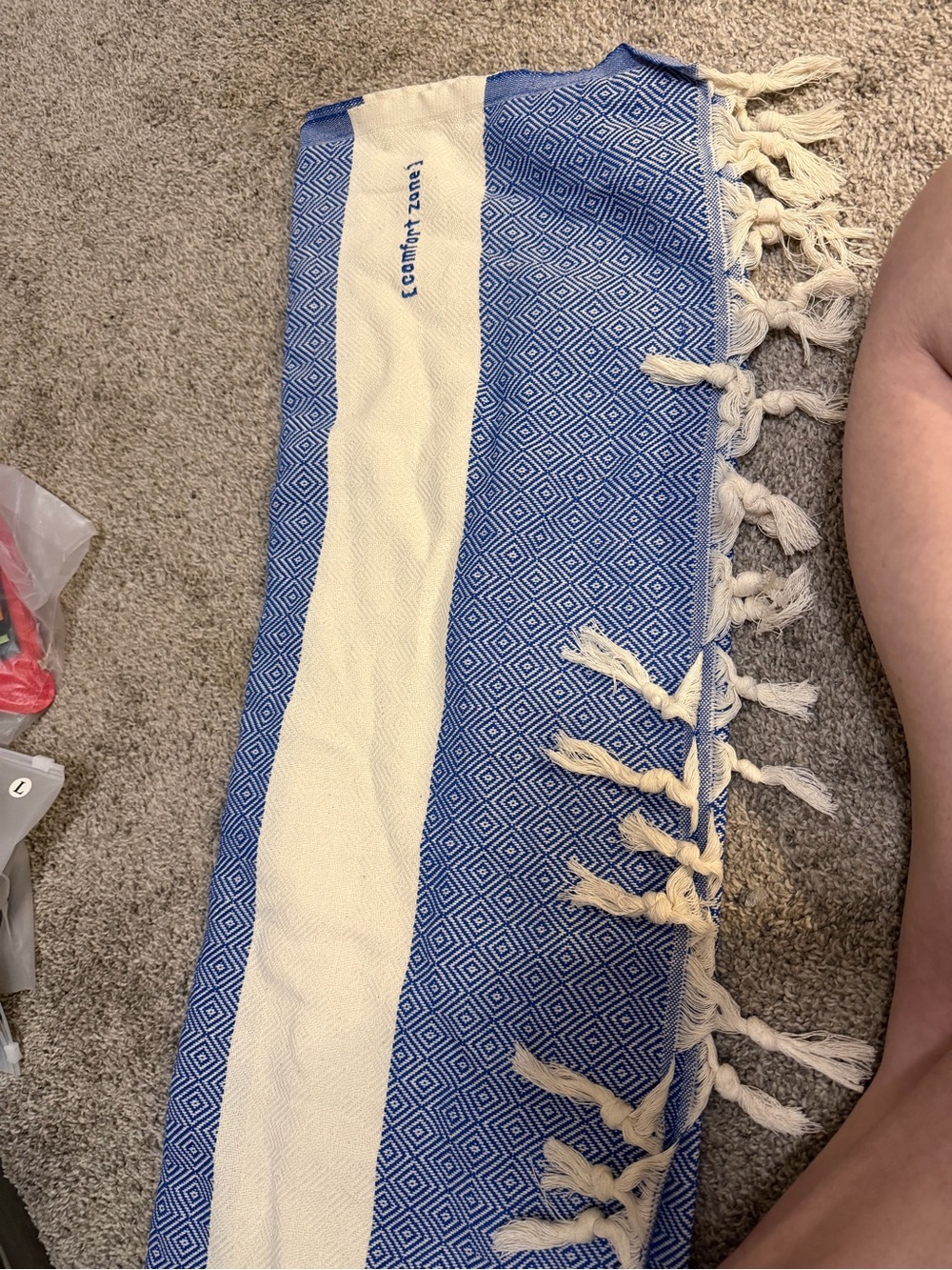 Comfort Zone Blue & Cream Turkish Woven Tasseled Beach Towel/ Throw